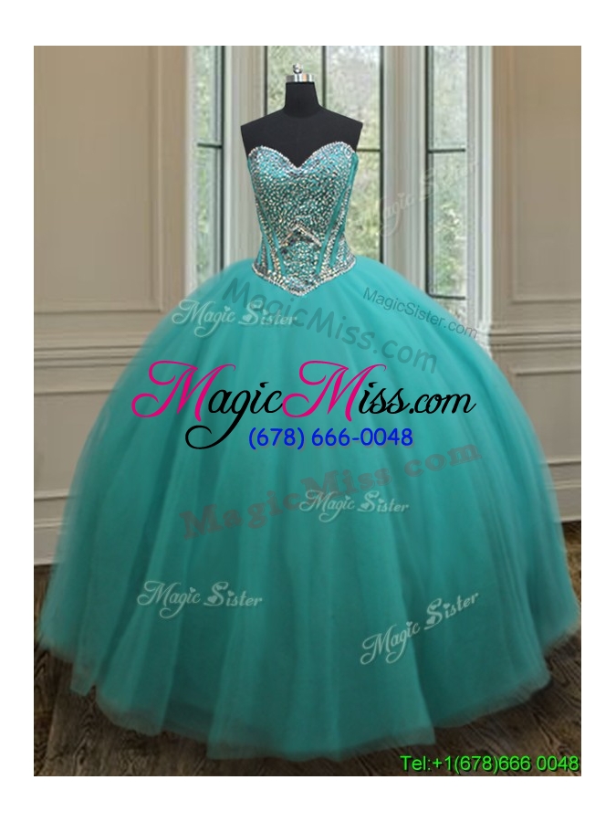 wholesale popular really puffy beaded bodice quinceanera dress in turquoise