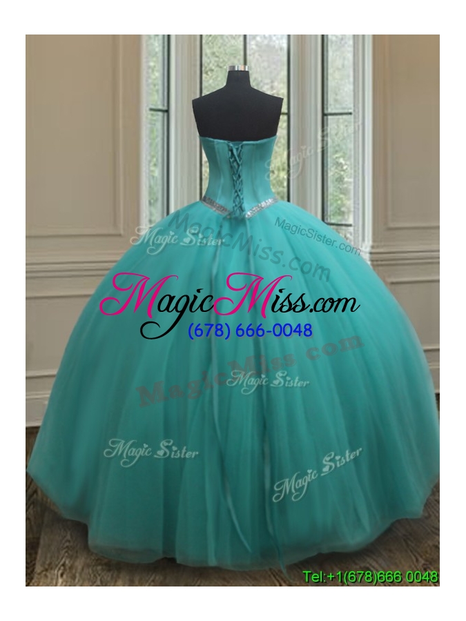 wholesale popular really puffy beaded bodice quinceanera dress in turquoise