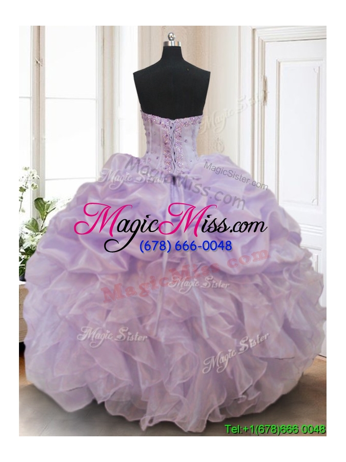 wholesale luxurious organza lavender sweet 16 dress with bubbles and ruffles