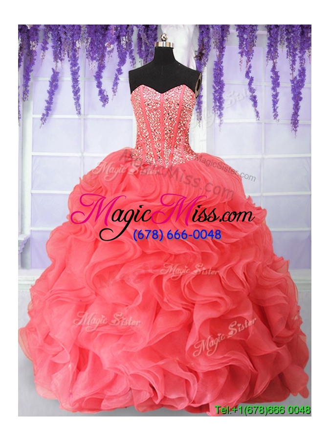 wholesale clearance visible boning beaded bodice and ruffled quinceanera dress in organza