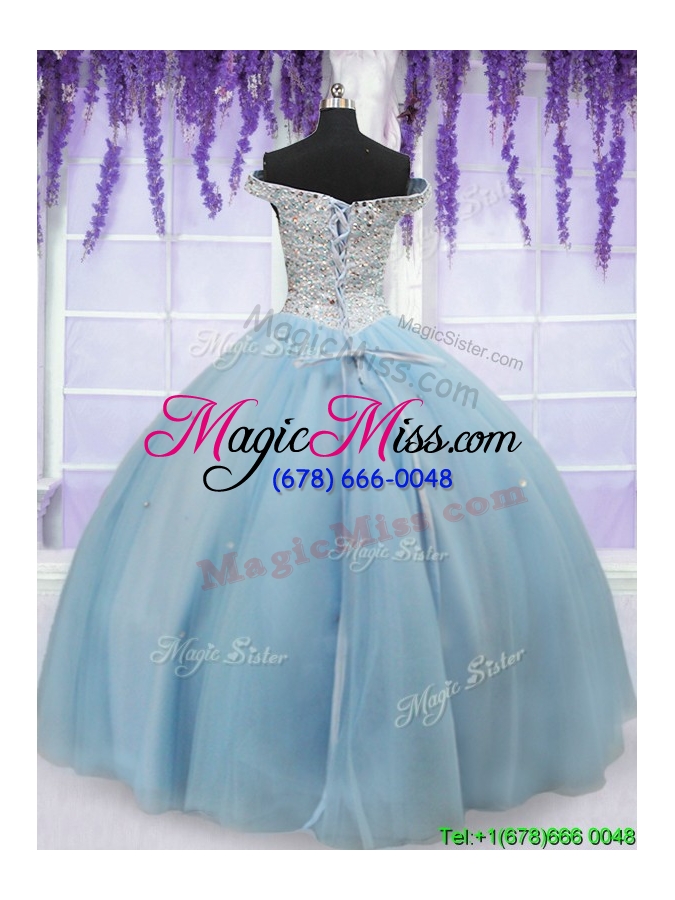 wholesale luxurious off the shoulder light blue quinceanera dress with beaded bodice