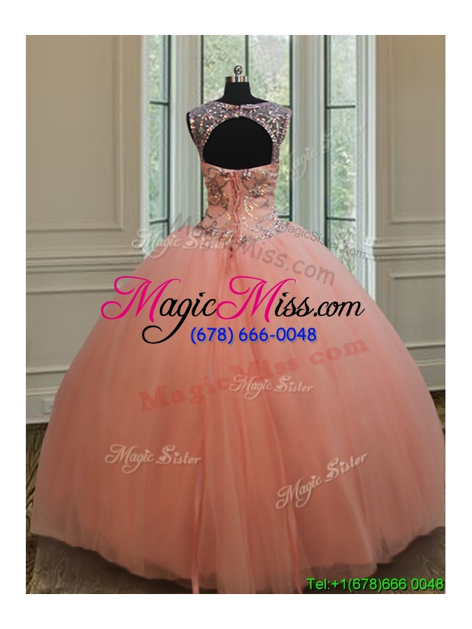 wholesale hot sale puffy skirt see through scoop sweet 15 dress in tulle