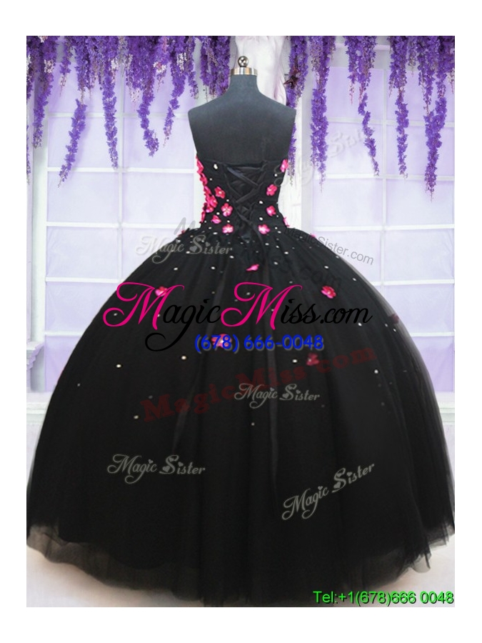 wholesale wonderful applique decorated bodice and beaded quinceanera dress in black