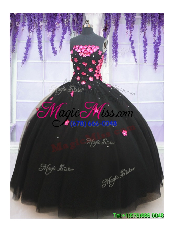 wholesale wonderful applique decorated bodice and beaded quinceanera dress in black
