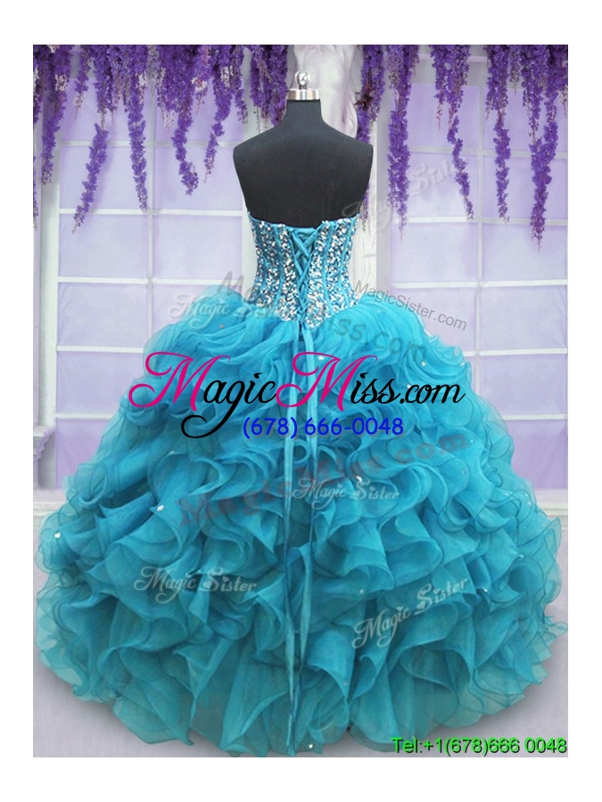 wholesale hot sale visible boning beaded bodice organza quinceanera dress in teal