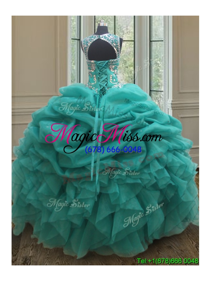 wholesale new scoop beaded and ruffled bubble quinceanera dress in turquoise