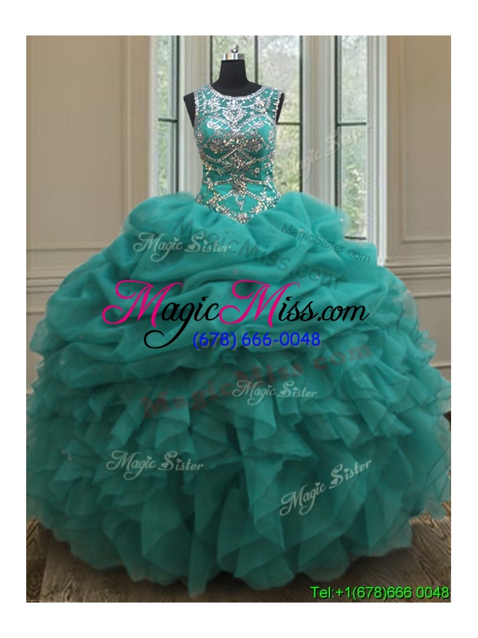 wholesale new scoop beaded and ruffled bubble quinceanera dress in turquoise