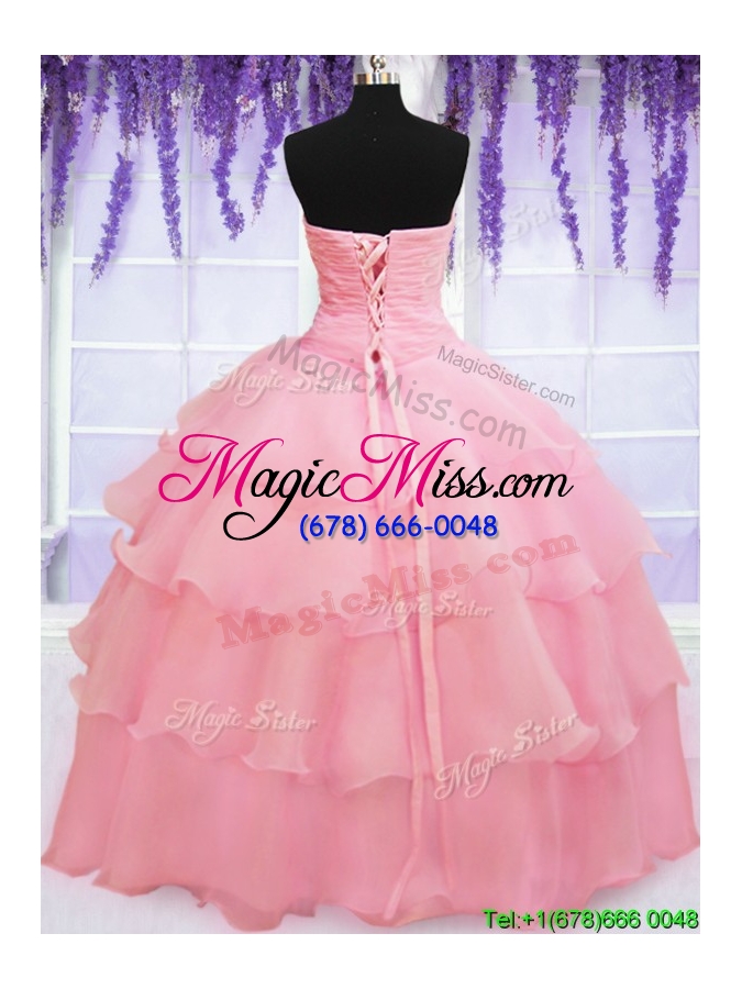 wholesale cute organza baby pink quinceanera dress with appliques and ruffled layers