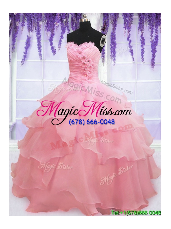 wholesale cute organza baby pink quinceanera dress with appliques and ruffled layers
