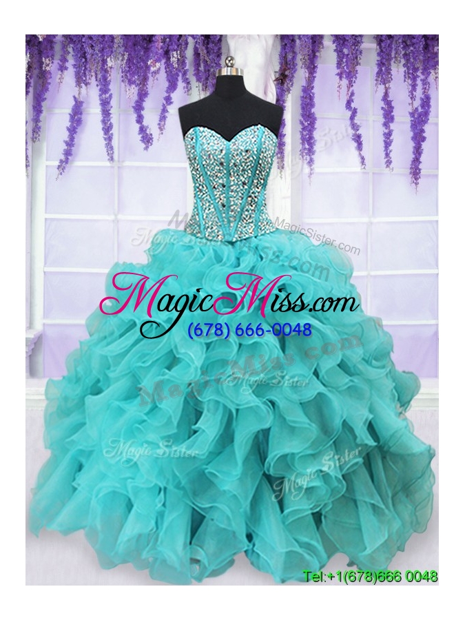 wholesale cheap visible boning aquamarine quinceanera dress with beading and ruffles