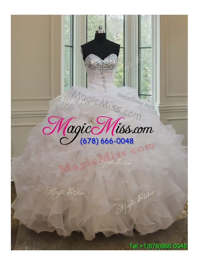 wholesale gorgeous sweetheart bubble white quinceanera dress with sequins and ruffles