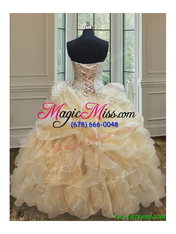 wholesale simple visible boning beaded bodice and ruffled quinceanera dress in champagne