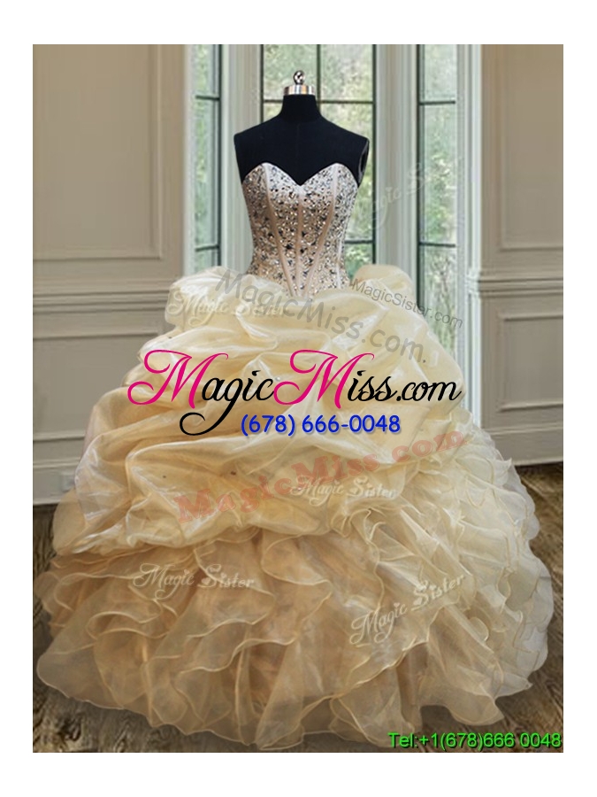 wholesale simple visible boning beaded bodice and ruffled quinceanera dress in champagne