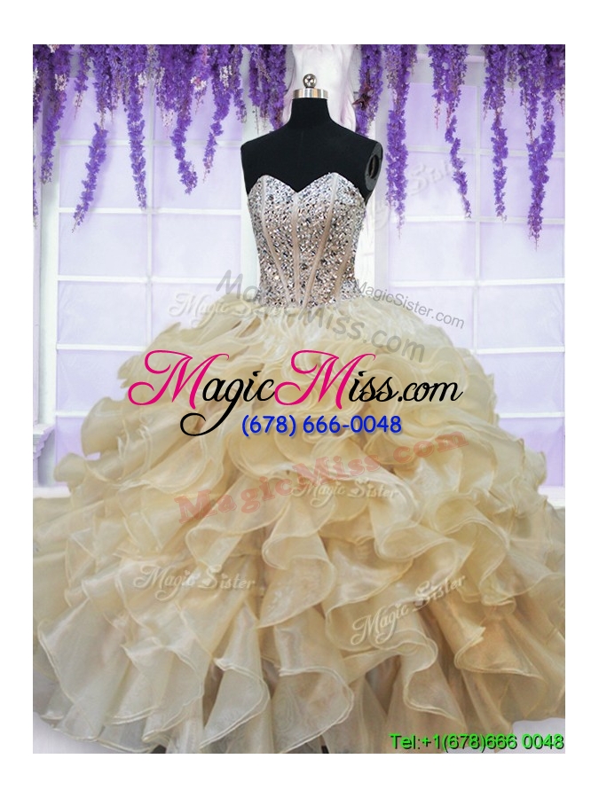 wholesale pretty visible boning beaded ruffled quinceanera dress in champagne