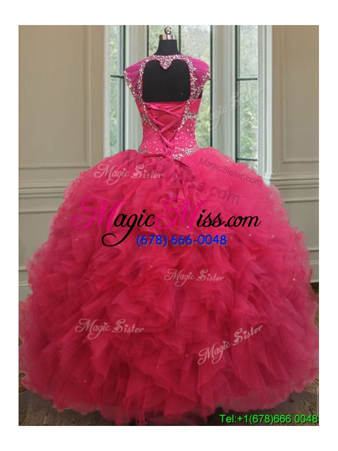 wholesale new style square tulle coral red quinceanera dress with cap sleeves
