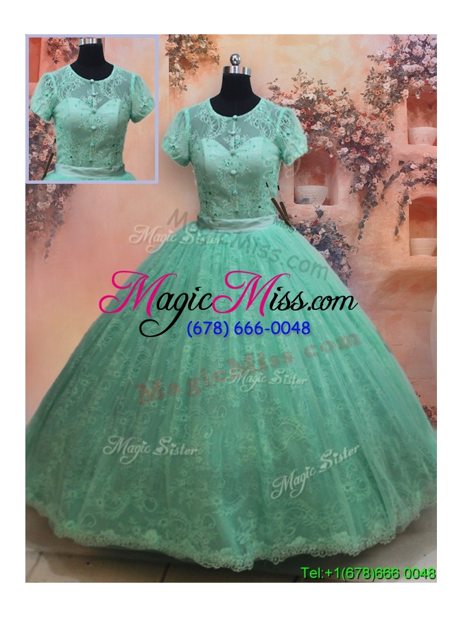 wholesale new style scoop zipper up laced quinceanera dress with short sleeves