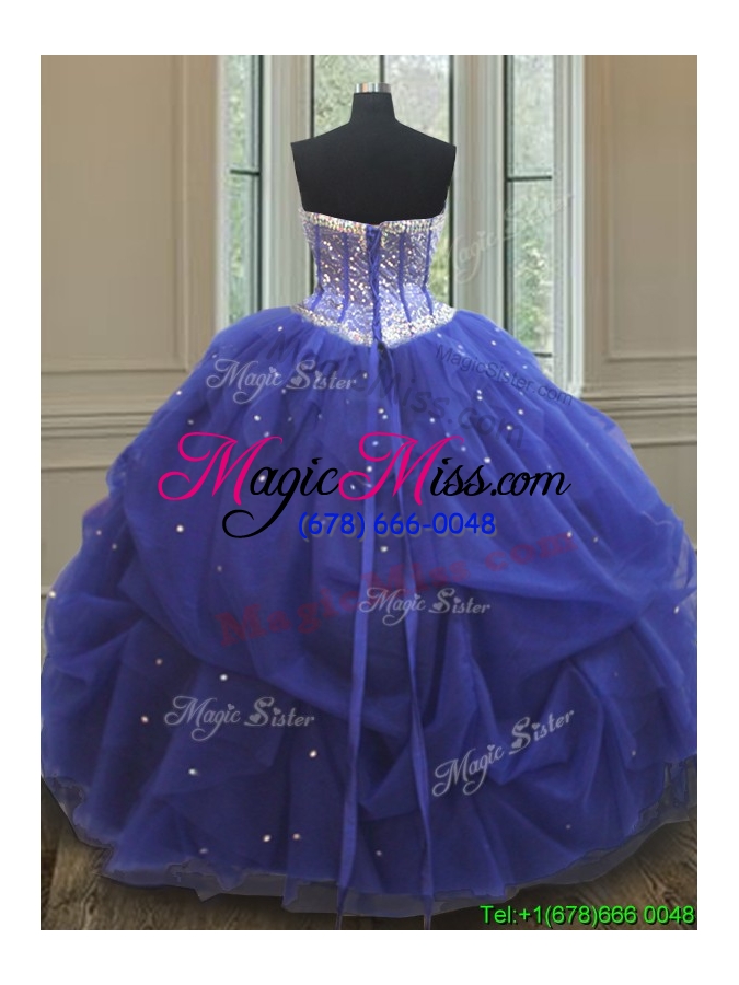 wholesale lovely beaded and sequined blue quinceanera dress in tulle