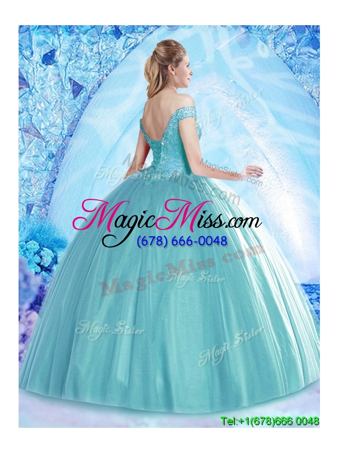 wholesale lovely off the shoulder aqua blue quinceanera dress with beading