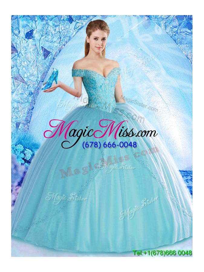 wholesale lovely off the shoulder aqua blue quinceanera dress with beading