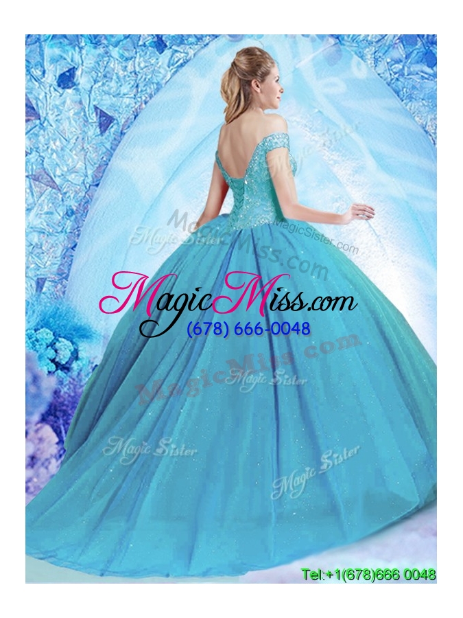 wholesale classical off the shoulder quinceanera dress with brush train