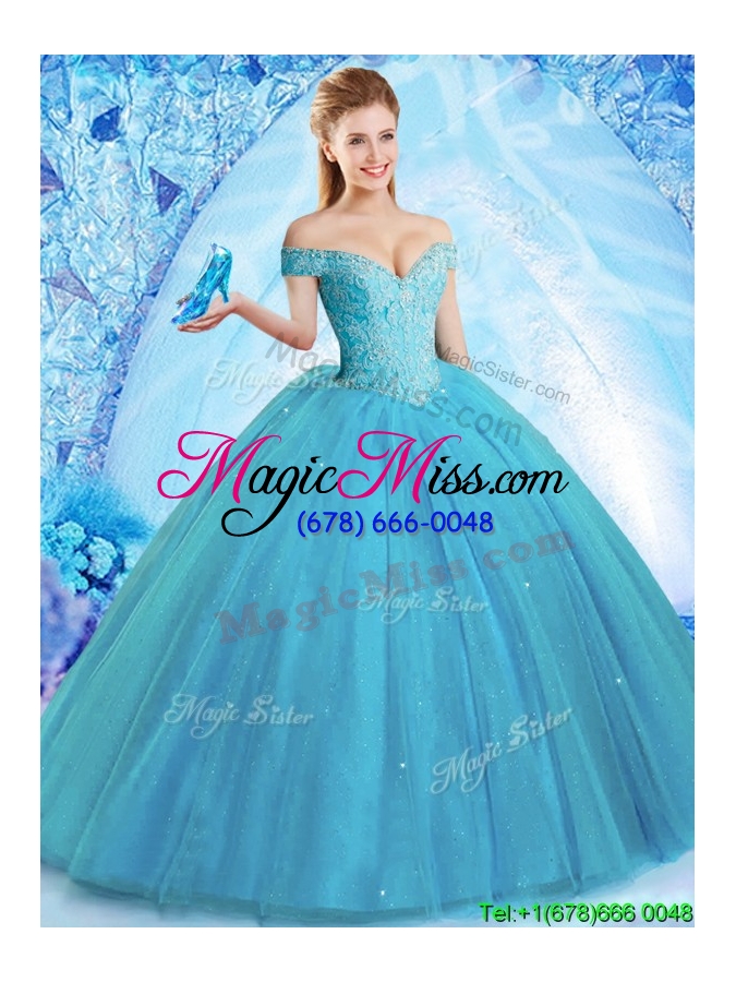 wholesale classical off the shoulder quinceanera dress with brush train