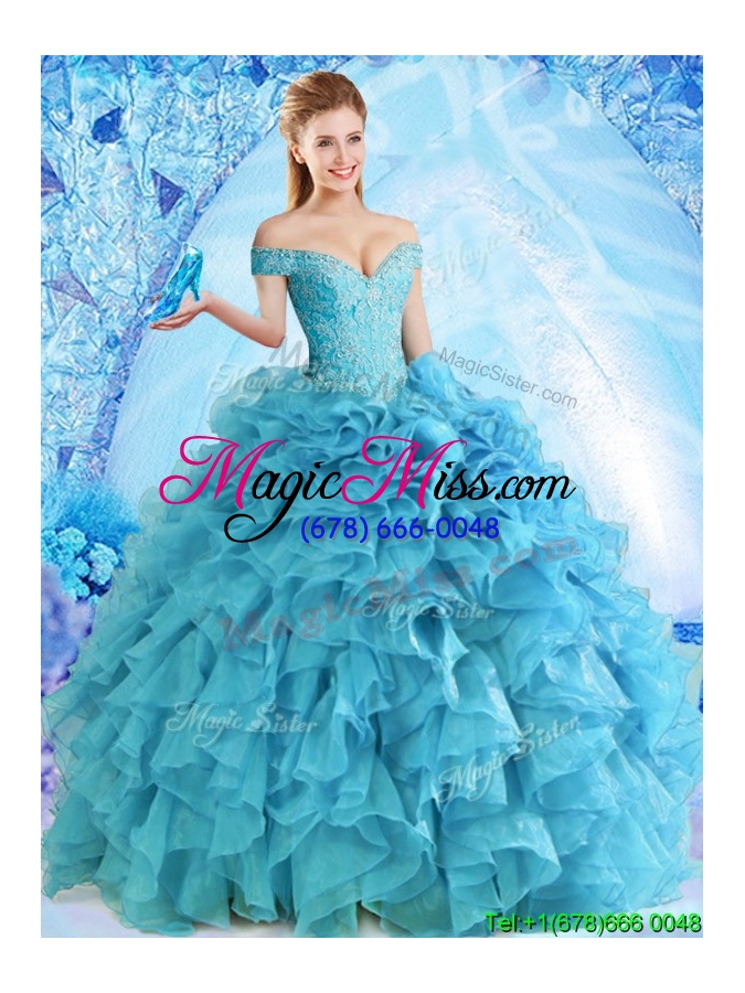 wholesale elegant beaded and ruffled quinceanera dress in baby blue