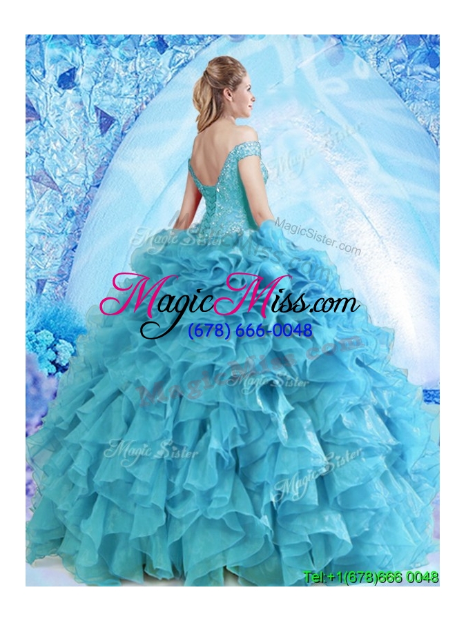 wholesale elegant beaded and ruffled quinceanera dress in baby blue