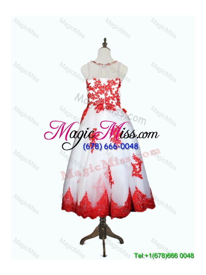 wholesale lovely beaded and appliques flower girl dresses in white and red