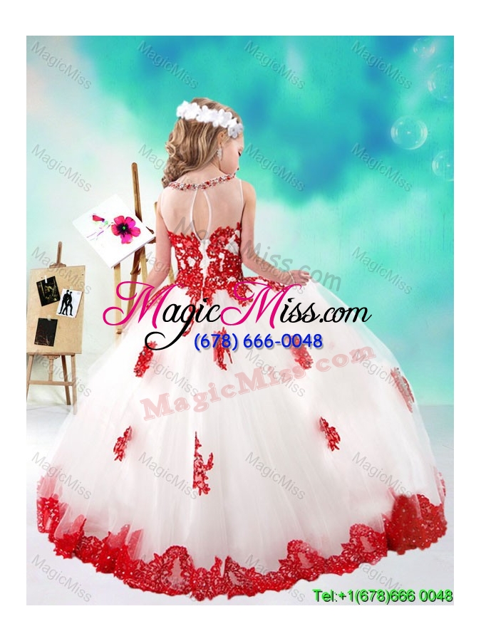 wholesale lovely beaded and appliques flower girl dresses in white and red