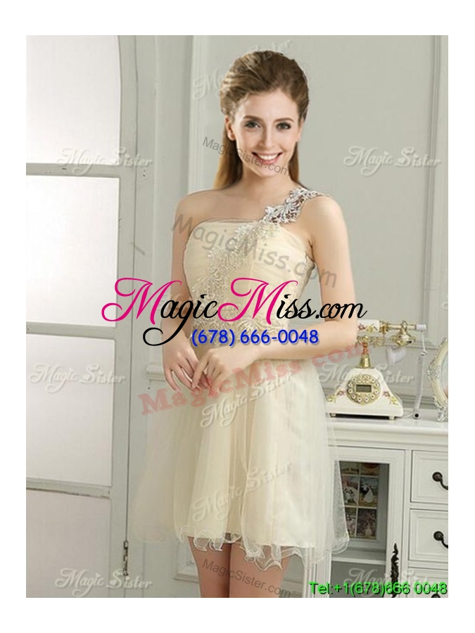 wholesale new style one shoulder mini-length dama dress with appliques