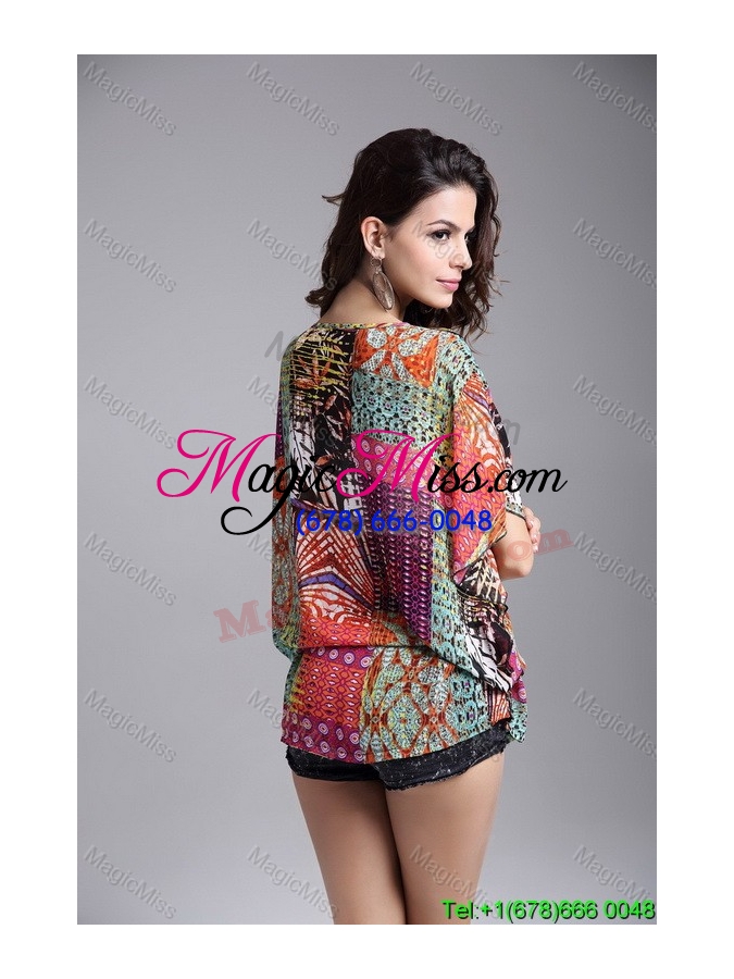 wholesale print above knee multi-color batwing sleeves pullover fashion dress with beading