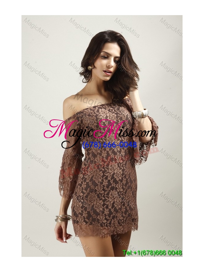 wholesale lace above knee boat neck long sleeves pullover fashion dress in black