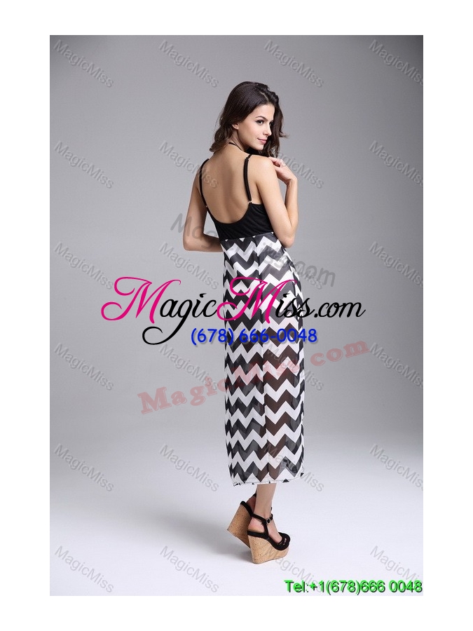 wholesale print polyester shoulder straps maxi fashion dress in white and black