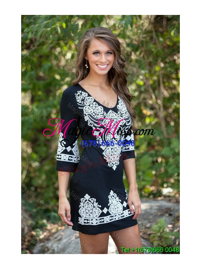 wholesale print 3/4 sleeves above knee fashion dress in hot pink