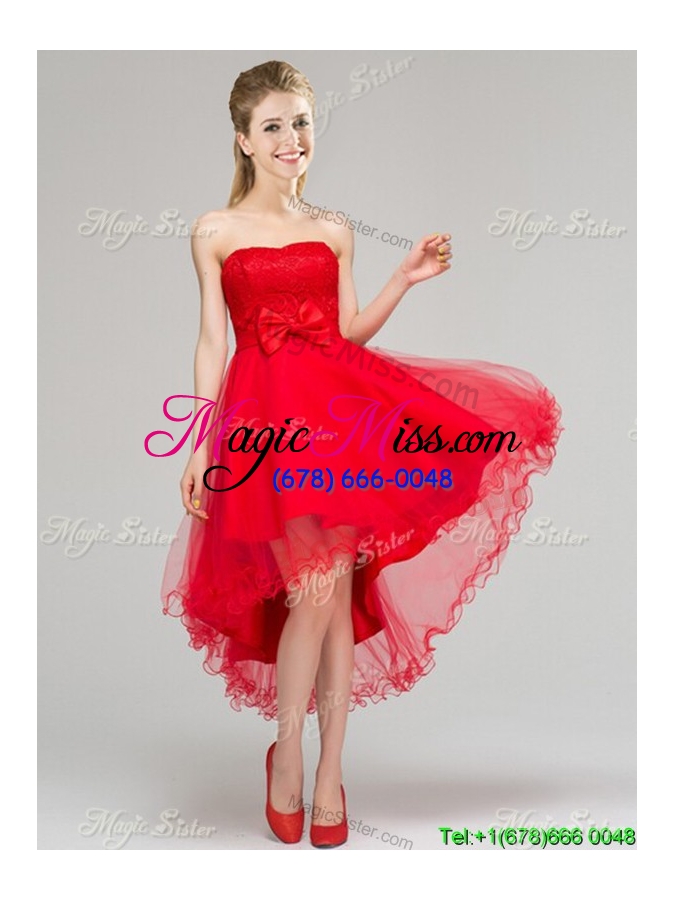 wholesale gorgeous high-low sweetheart dama dresses with bowknot and lace