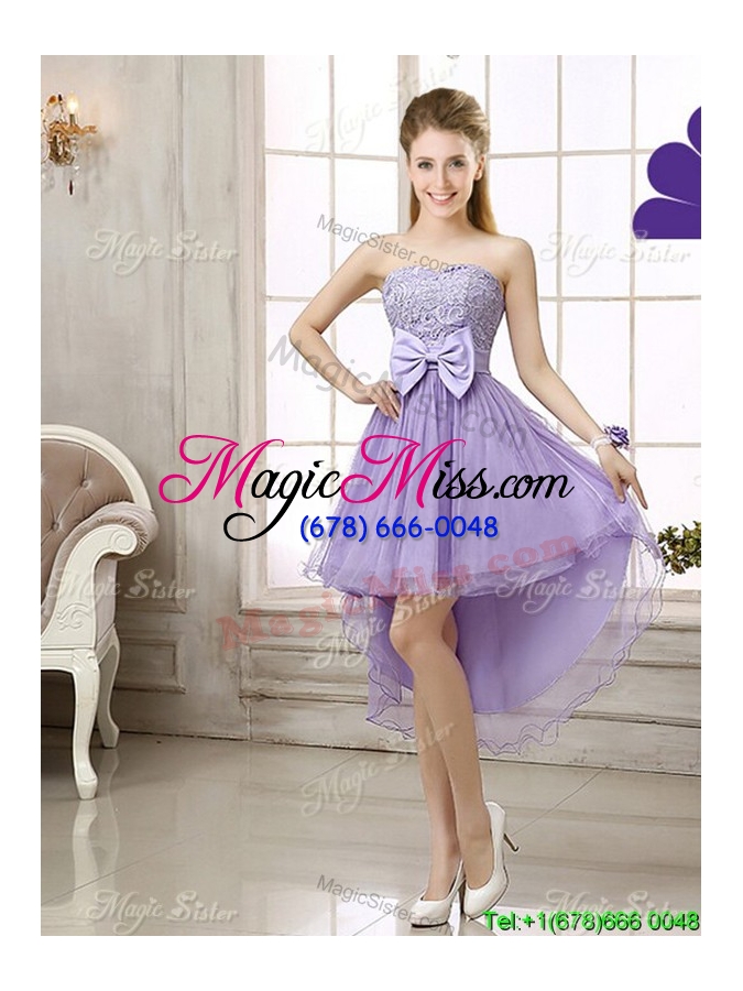 wholesale gorgeous high-low sweetheart dama dresses with bowknot and lace