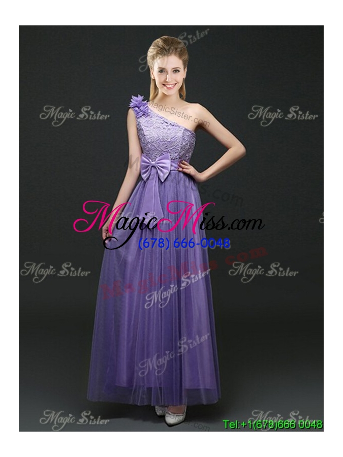 wholesale 2016 lovely laced one shoulder dama dress with bowknot and handmade flowers