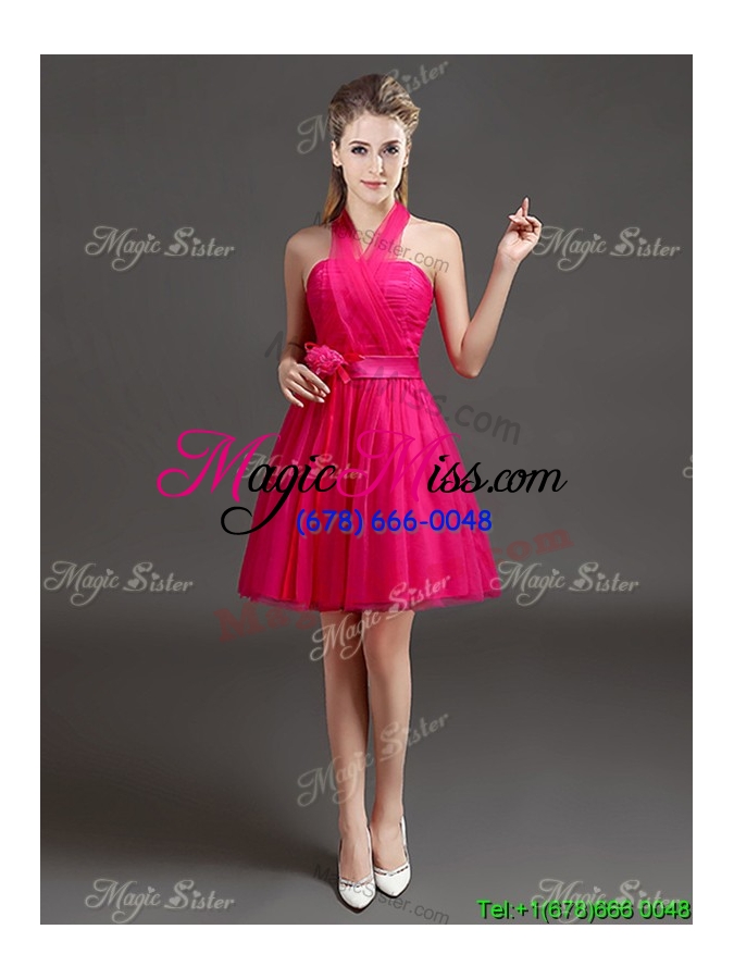 wholesale affordable a line ruching side zipper dama dresses in hot pink