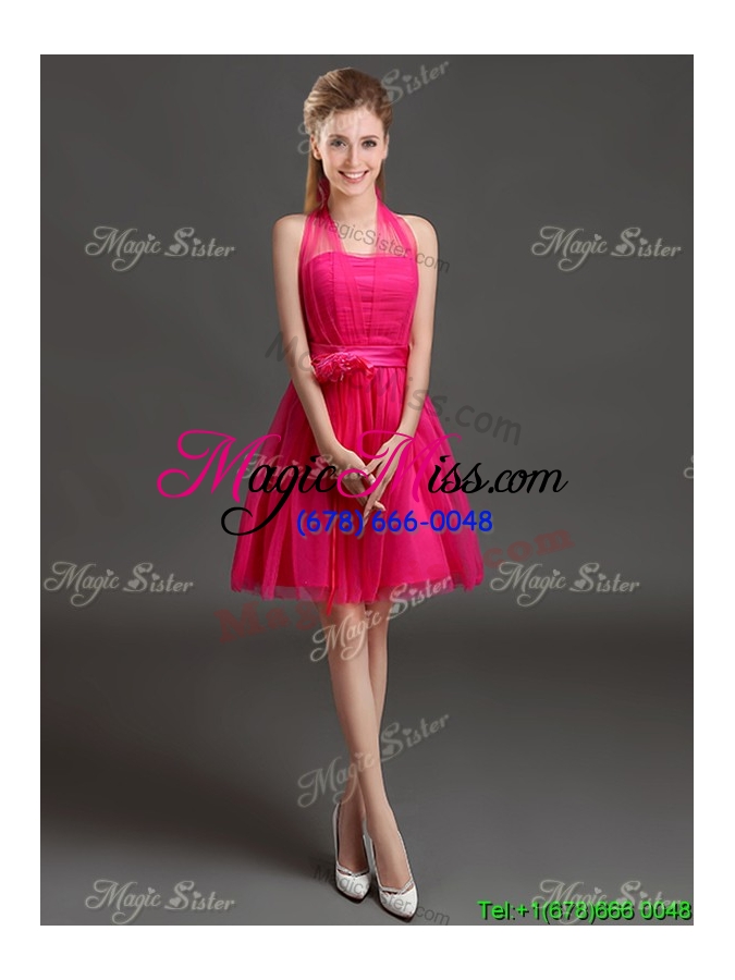 wholesale affordable a line ruching side zipper dama dresses in hot pink