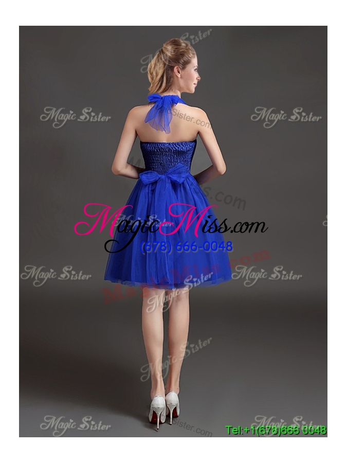 wholesale simple ruching side zipper short roya blue dama dresses