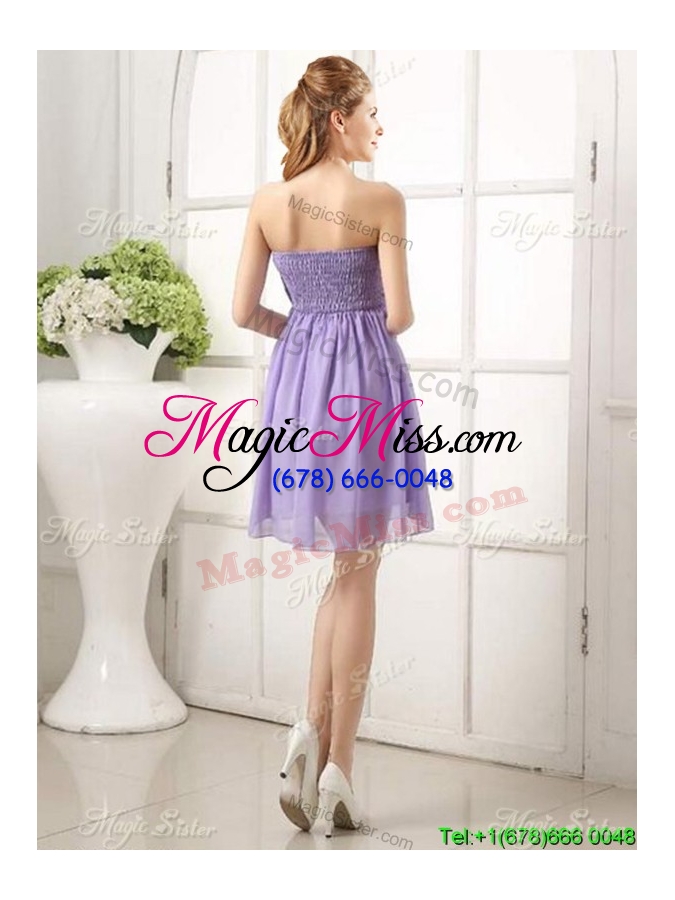 wholesale fashionable strapless knee-length hand made flowers dama dress for quinceanera