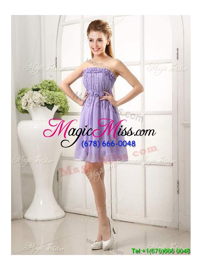 wholesale fashionable strapless knee-length hand made flowers dama dress for quinceanera