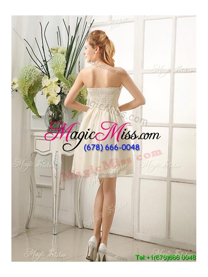wholesale champagne knee-length hand made flowers dama dress with strapless