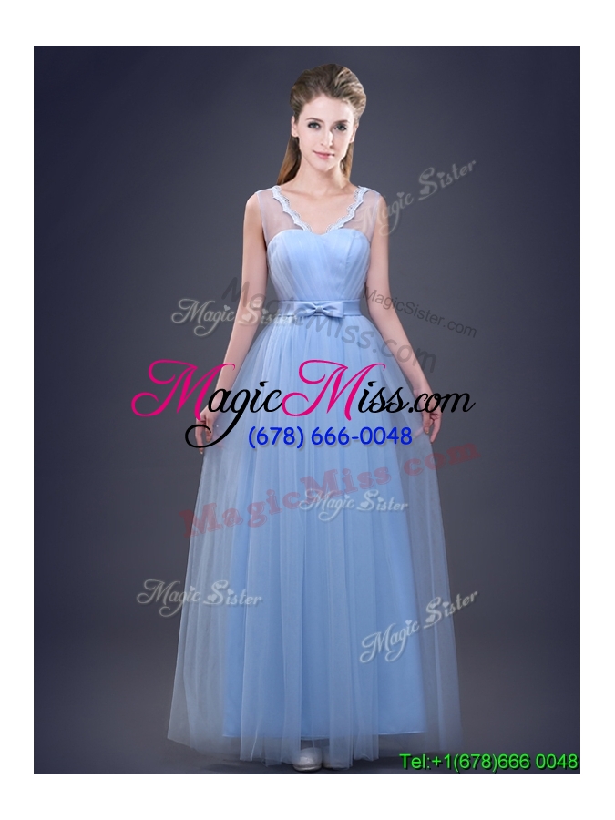wholesale 2017 new empire bowknot and ruched dama dress in light blue
