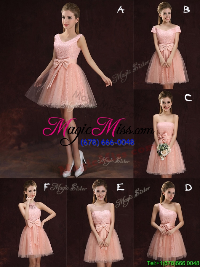 wholesale romantic strapless bowknot pink prom dress in lace and tulle