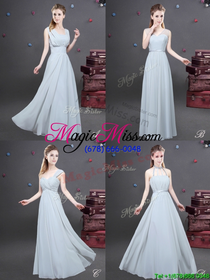 wholesale 2017 high end empire square grey long prom dress with ruching