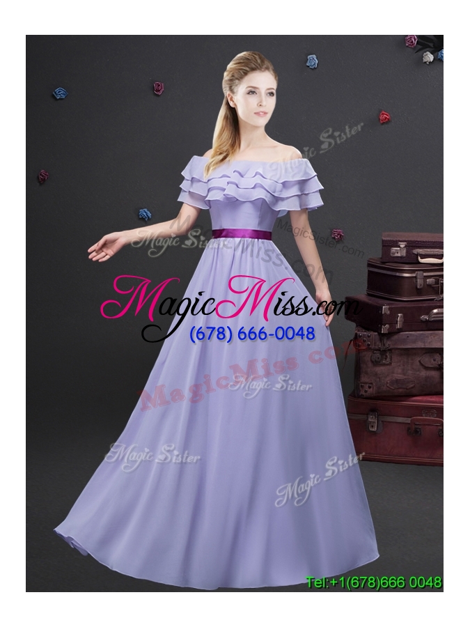 wholesale 2017 lovely empire chiffon lavender long prom dress with purple belt