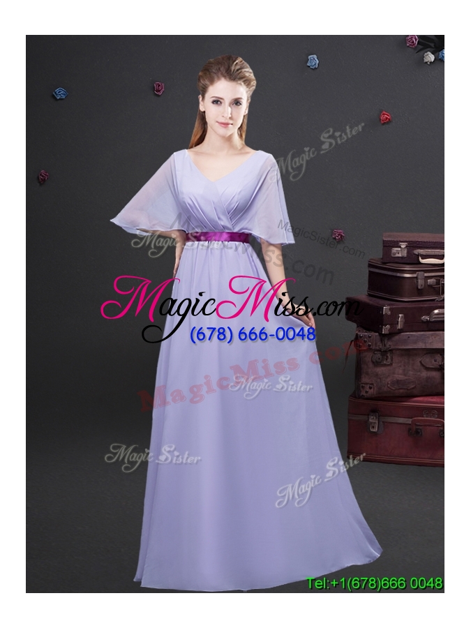 wholesale 2017 lovely empire chiffon lavender long prom dress with purple belt