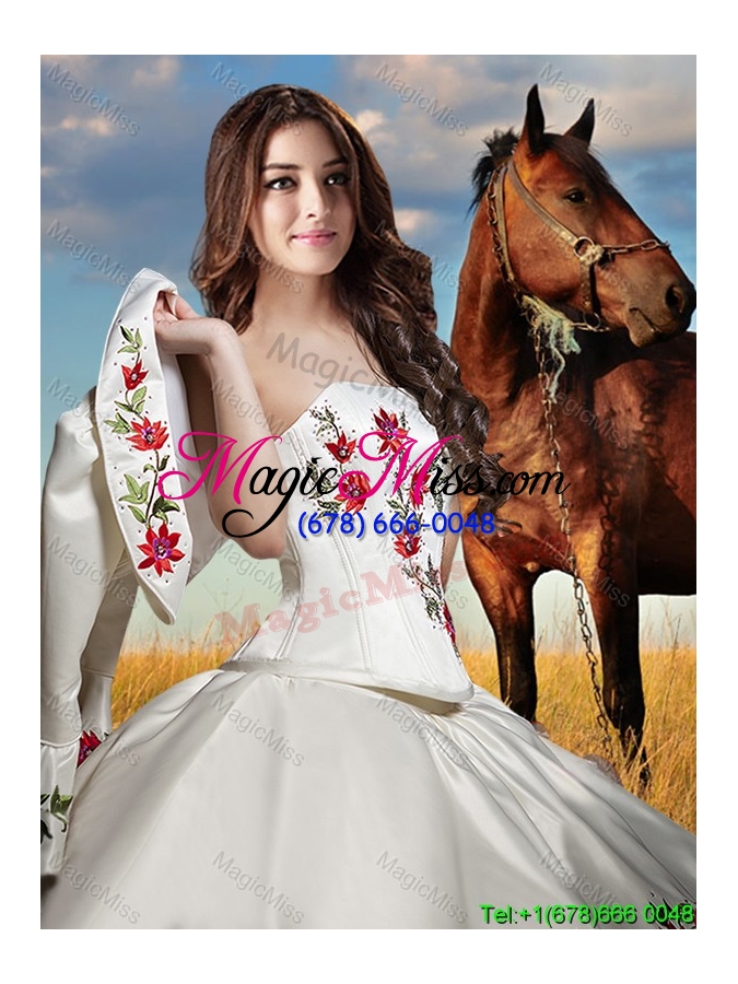 wholesale western theme lovely embroideried and ruffled layers strapless organza quinceanera dress in white