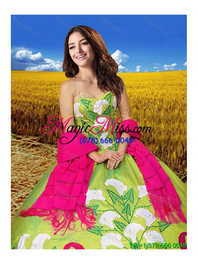 wholesale western style puffy skirt quinceanera dress in olive green and hot pink